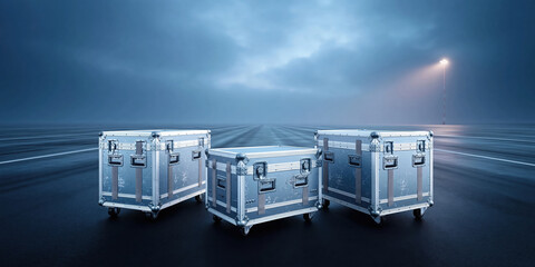 Naklejka premium Air cargo crate logistics trade airport runway night