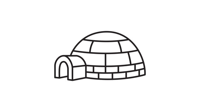 Minimalist Igloo Vector Icon with Editable Stroke: A Clean Black Line Illustration of a Traditional Arctic Snow Dome House on a White Background, Perfect for Winter, Travel, and Shelter Graphics.