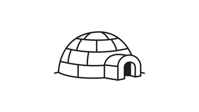 Minimalist Igloo Vector Icon with Editable Stroke. Clean black line illustration of a traditional snow dome house on white background, ideal for winter, arctic, and cold climate graphic designs.