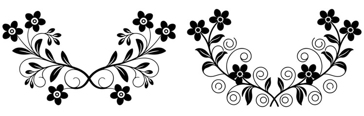 Hand-drawn abstract floral ornamental elements design background, floral, flower, design, vector, pattern, frame, leaf, ornate, silhouette, border, ornament © Nayan