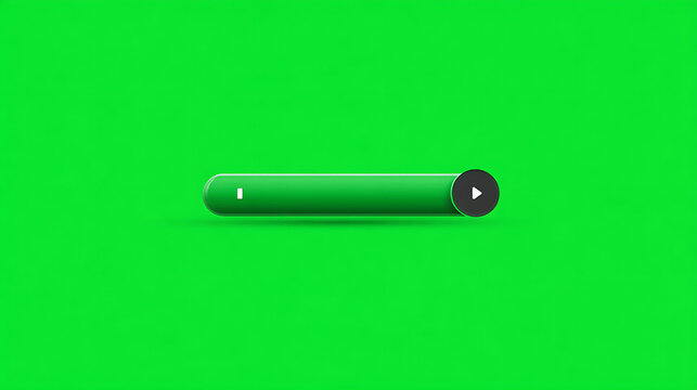 A green video player progress bar with a black play button on a green background