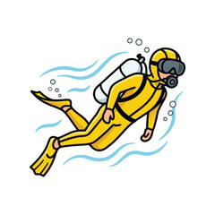 Illustration of a scuba diver in full gear underwater. © Delta