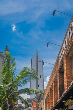 Medellin, Antioquia, Colombia. June 16, 2024. Coltejer Building, was built on the old theater and the Europa Jun&iacute;n Hotel, beginning in 1968 and ending four years later, in 1972.