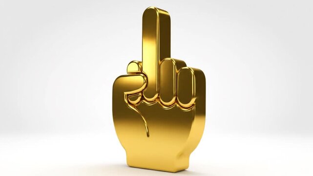 Golden Hand Gesture Icon with Raised Middle Finger, Symbol of Disrespect or Protest
