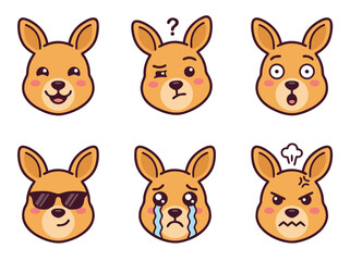Fototapeta premium Kangaroo Face Emoticon Set.