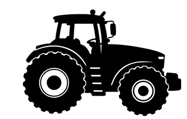 Obraz premium Black Agricultural Tractor Silhouette Vector Illustration Isolated on Transparent Background