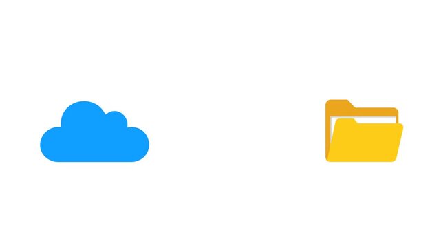 Cloud storage file transfer animation, digital data upload and download motion graphic, cloud computing synchronization icon, sleek network storage symbol, professional internet technology graphic.