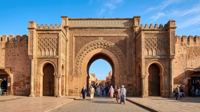 Eid al adha mubarak majestic bab agnaou gate in marrakech morocco a celebration of faith heritage