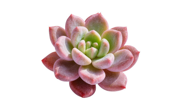 Isolated vibrant pink and green succulent plant, a beautiful Echeveria rosette desktop houseplant