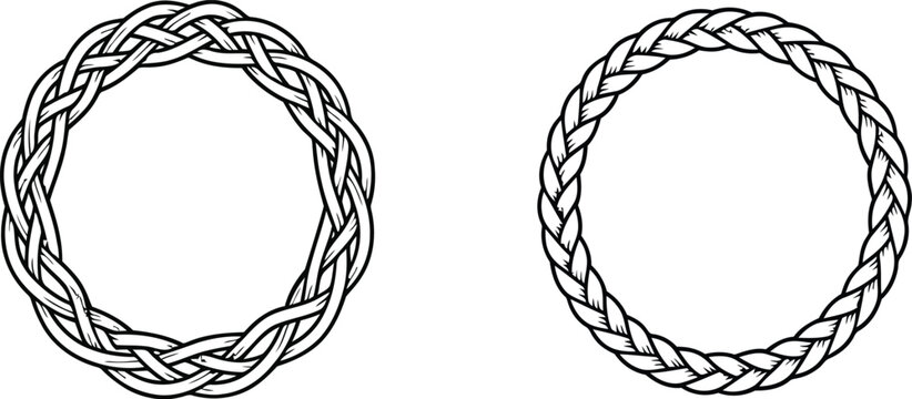 Rustic Rope Circle Design Elements Set.