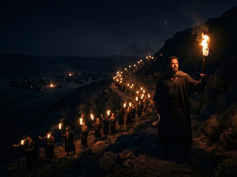 Gideon's army preparing a surprise night attack