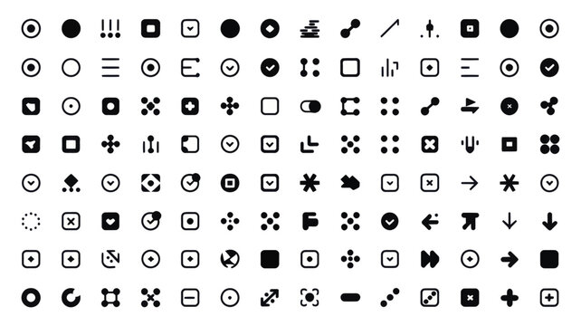 Set of 100 Minimal Black and White User Interface Icons Vector