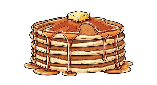 Delicious stack of pancakes with syrup and butter on top illustration