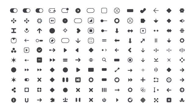 Set of 150 Black Minimalist UI UX Arrows and Navigation Icons Vector