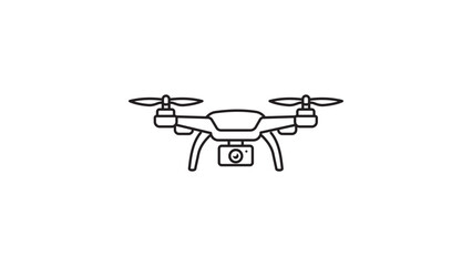 Minimalist Quadcopter Drone with Camera Vector Icon Illustration. Clean Black Line Art with Editable Stroke for Aerial Photography, Technology, and Surveillance Design Projects on White. © Sumon