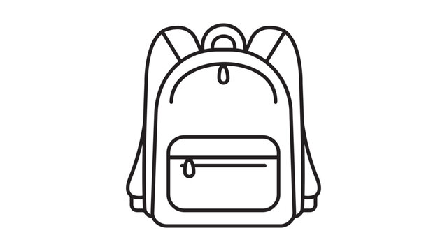 Minimalist Black Line Vector Icon of a School Backpack on a White Background with Editable Stroke. Ideal for Education, Travel, Student Gear, and Modern Graphic Design Illustrations. Scalable.