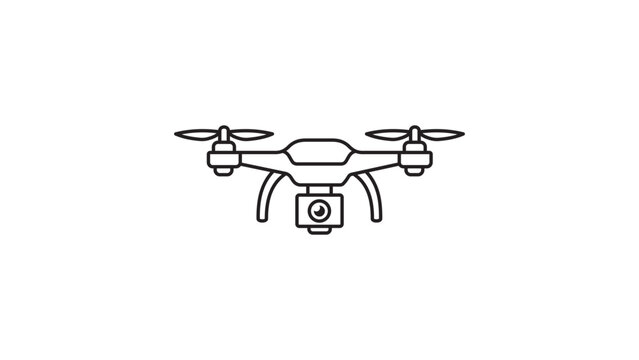 Minimalist Quadcopter Drone with Camera Vector Icon, Professional Unmanned Aerial Vehicle (UAV) Outline Illustration for Technology and Photography Projects, Editable Stroke, Scalable Design.