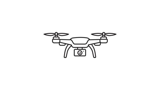 Minimalist Quadcopter Drone with Camera Vector Icon Illustration. Clean Black Line Art with Editable Stroke for Aerial Photography, Technology, and Surveillance Design Projects on White.