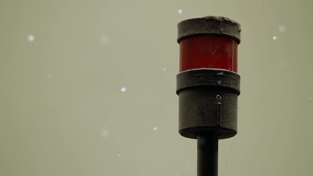 Red Emergency Warning Light Blinking in Industrial Factory - 4K