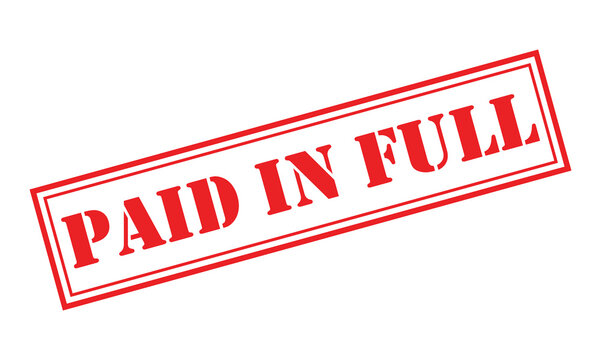 A rectangular red stamp boldly declares paid in full in capital letters signifying a completed financial transaction high quality professional detailed modern elegant
