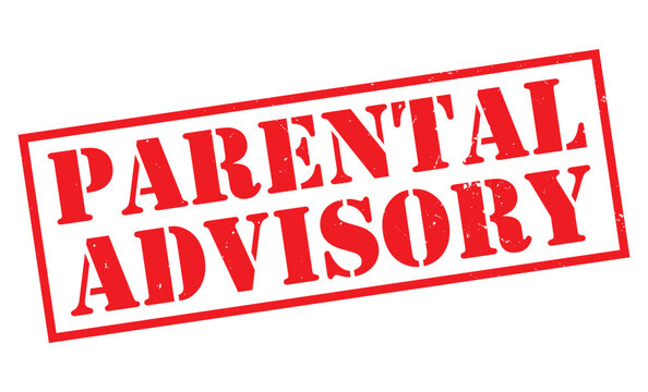 A rectangular red stamp boldly proclaims parental advisory in large white capital letters signifying explicit content warnings high quality professional detailed modern elegant