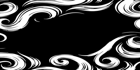 Fototapeta premium Seamless black brush stroke vector pattern with elegant swirls and flowing waves, hand-painted ink texture, monochrome high-contrast minimalist design