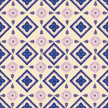 Purple Blue Geometric Seamless Pattern Soft Pastel Ornamental Tile Background
