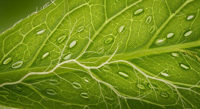 Detailed macro view of a green leaf showing intricate vein patterns and small