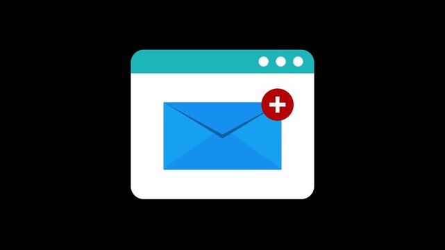Minimalist web mail alert motion graphic, animated envelope notification icon, white digital message symbol, clean interface element, professional electronic communication sign, sleek notification