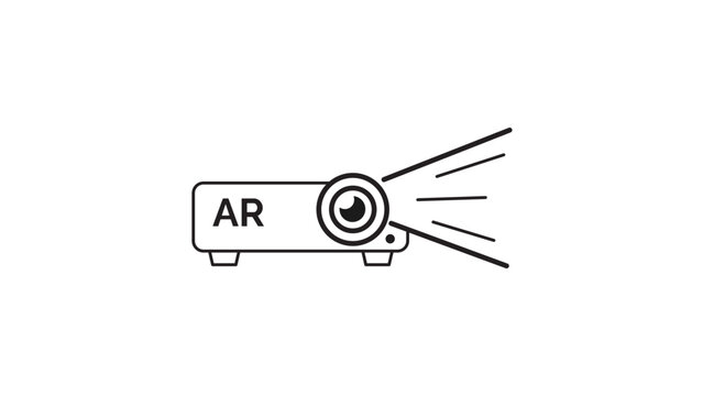 Augmented Reality AR Projector Minimalist Black Line Vector Icon on White Background, Featuring Editable Stroke and Adjustable Line Weight for Modern Technology and Digital Media Presentations.
