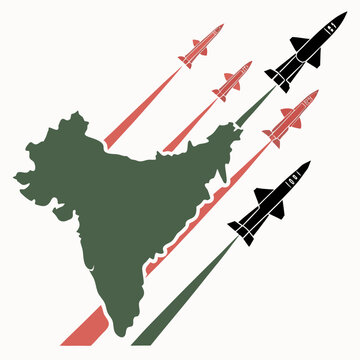 A vector graphic illustration of missiles launching from a map of India in a dynamic and powerful design