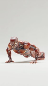 Man performing push-ups with chest and triceps muscles highlighted, sports anatomy visualization