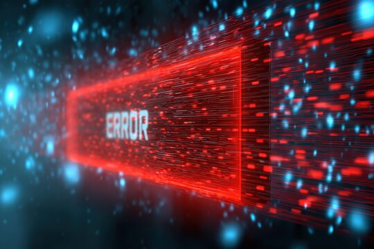 Error message glowing in digital data stream environment