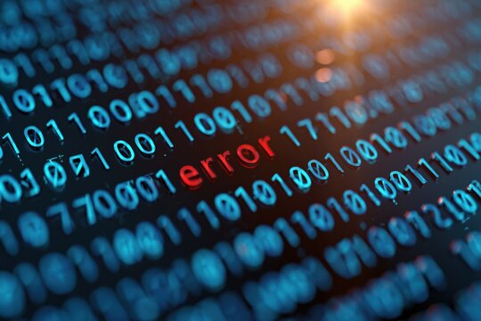 Binary code highlighting error on dark digital screen