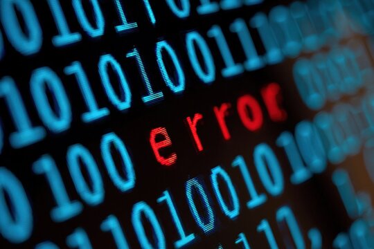 Binary code displaying red error message on dark screen