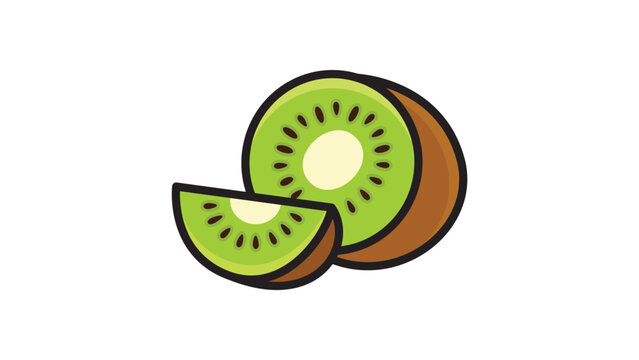Modern Flat Vector Illustration of a Sliced Kiwi Fruit with an Editable Stroke. Clean Minimalist Icon Featuring a Half Kiwi and a Small Slice, Perfect for Food, Health, and Nutrition Graphic Design.