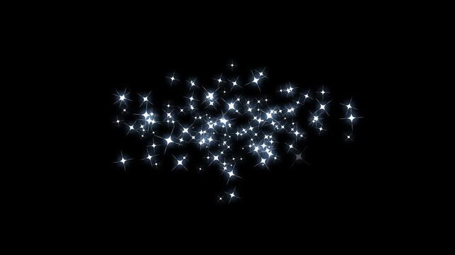 Luxury white glitter sparkle star trail burst animation, magical twinkling particles with fairy dust glow effect, seamless loop 4k overlay on black background, elegant shimmering light transition