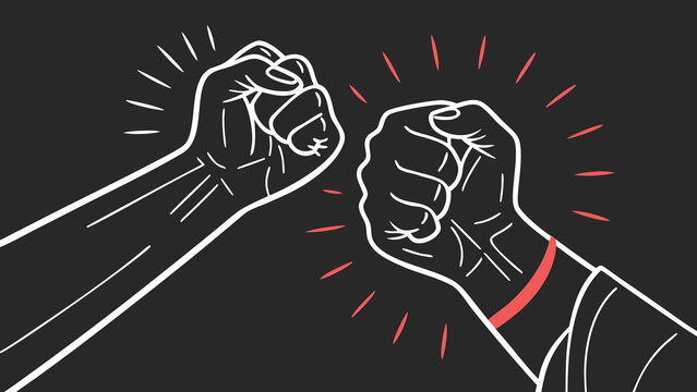 Vector illustration of two fists bumping in a gesture of agreement or teamwork with teamwork, agreement