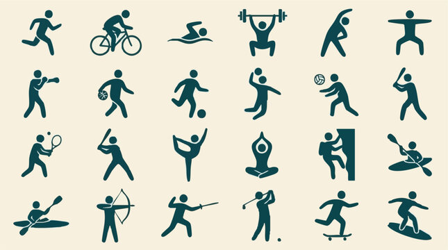 Set of sports pictograms and activity icons for fitness and health