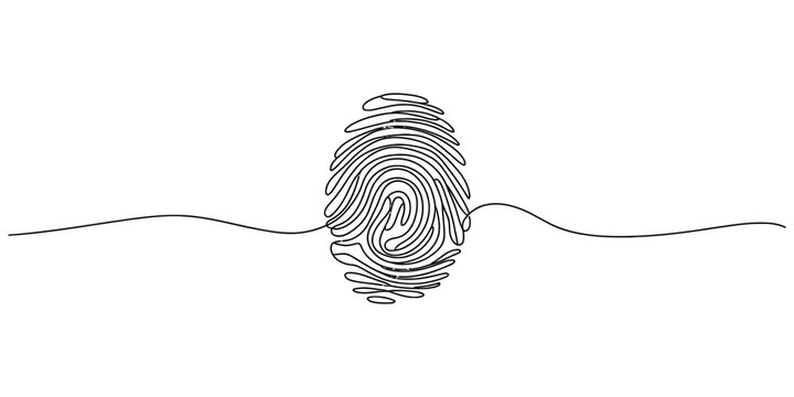 Minimalist continuous single line art drawing of a human fingerprint isolated on a clean white background area. Vector, illustration