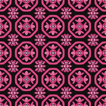  Pink Black Ornamental Seamless Pattern Floral Medallion Luxury Tile Background
