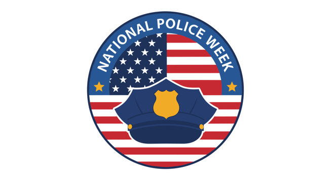 National police week emblem with american flag background: patriotic vector design for law enforcement memorial