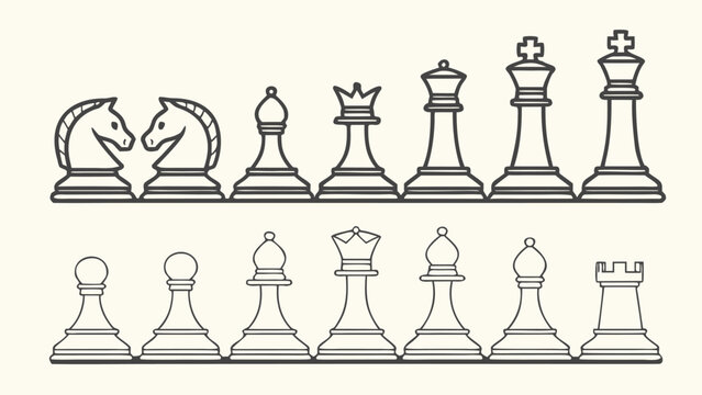Vector illustration of a complete set of chess pieces with strategy competition intellect checkmate