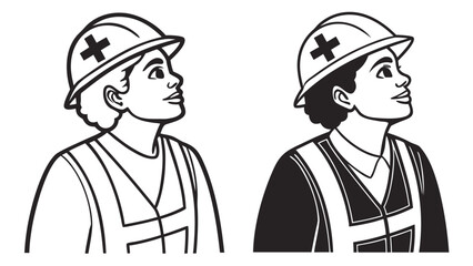 Obraz premium Vector illustration of construction workers wearing safety helmets with construction engineer professional
