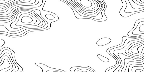 Seamless vector illustration of abstract black and white topographic map contour lines, featuring smooth flowing elevation curves and layered geographic patterns in a high-contrast monochrome style. © Deep Earth 