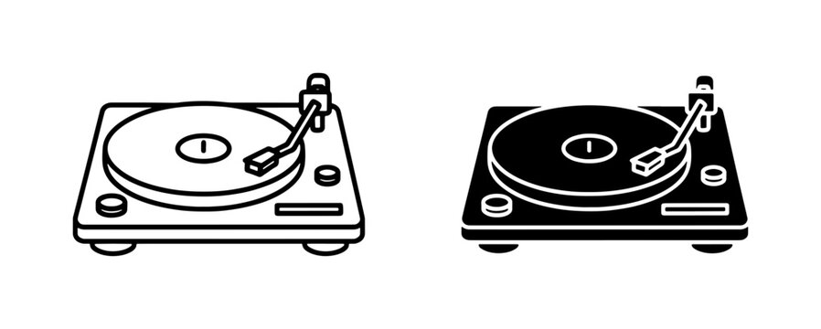 Turntable Icon Set: Vintage Record Player Vector Graphics, Retro Audio Equipment Illustrations for Music Lovers and DJs