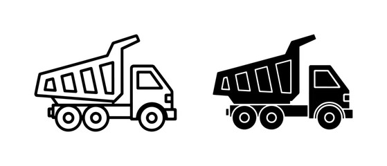 Dump Truck Icons, Construction Vehicle Vector Graphics, Heavy Machinery Symbols, Transportation and Logistics © Jorina
