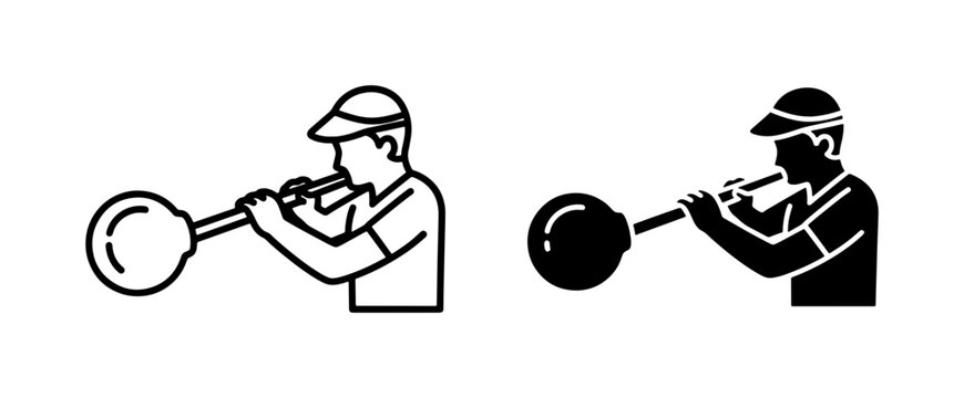 Glassblower Icon Set, Craftsmanship Silhouette, Artisan Blowing Molten Glass, Artistic Craft, Industrial Art, Creative Process, Manufacturing Symbol