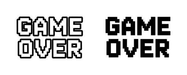 Fototapeta premium Pixelated Game Over Text, Retro Arcade Style. Two Variations: Outline and Solid Black. Digital Art, Gaming Concept.