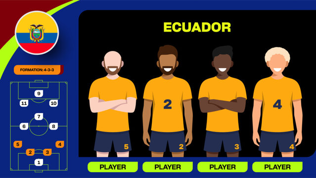 Ecuador National Football Team Starting Lineup Graphic Presentation for an upcoming 2026 Football Tournament Match